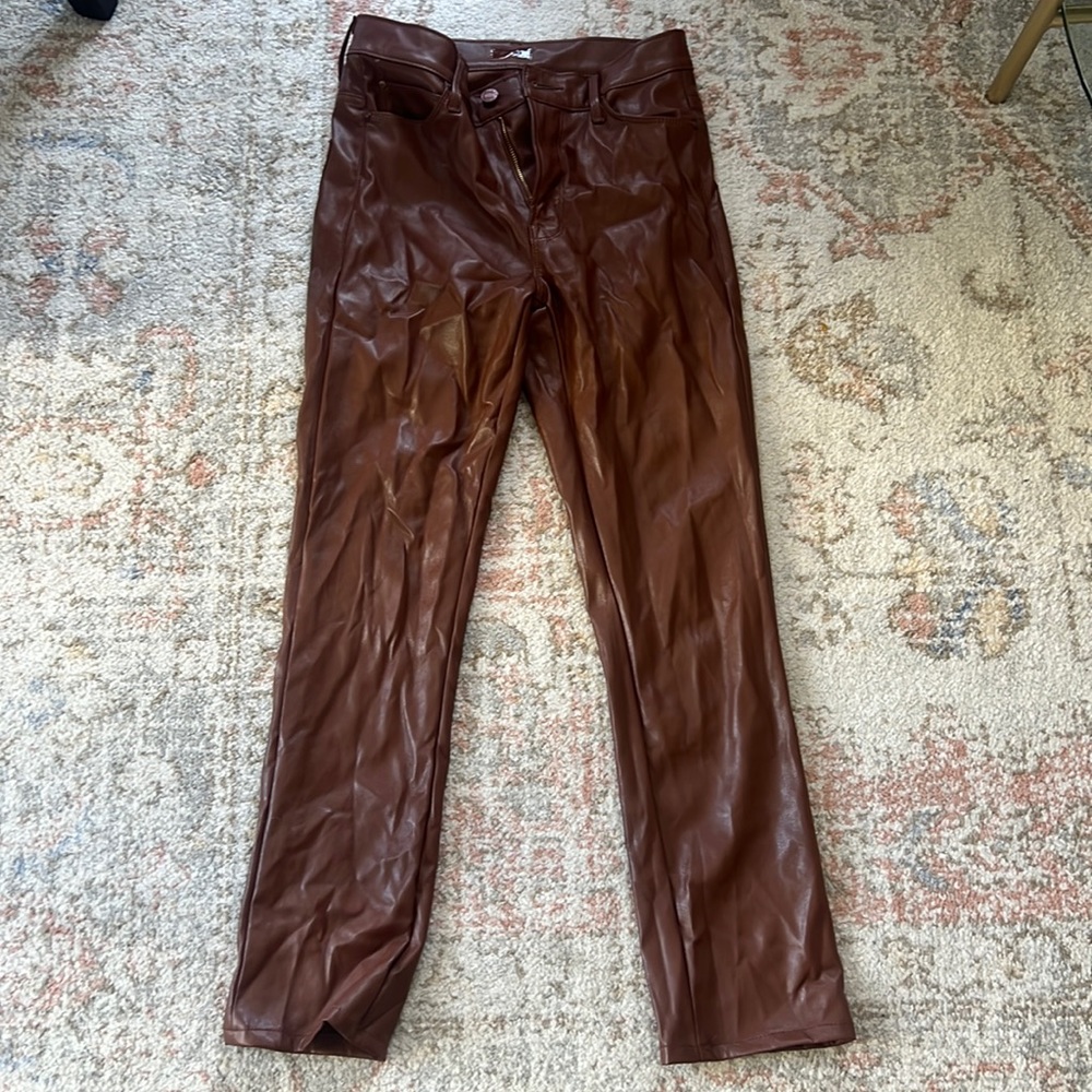 Brown leather mother flare pants